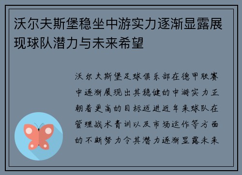 沃尔夫斯堡稳坐中游实力逐渐显露展现球队潜力与未来希望