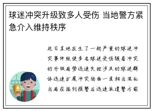 球迷冲突升级致多人受伤 当地警方紧急介入维持秩序